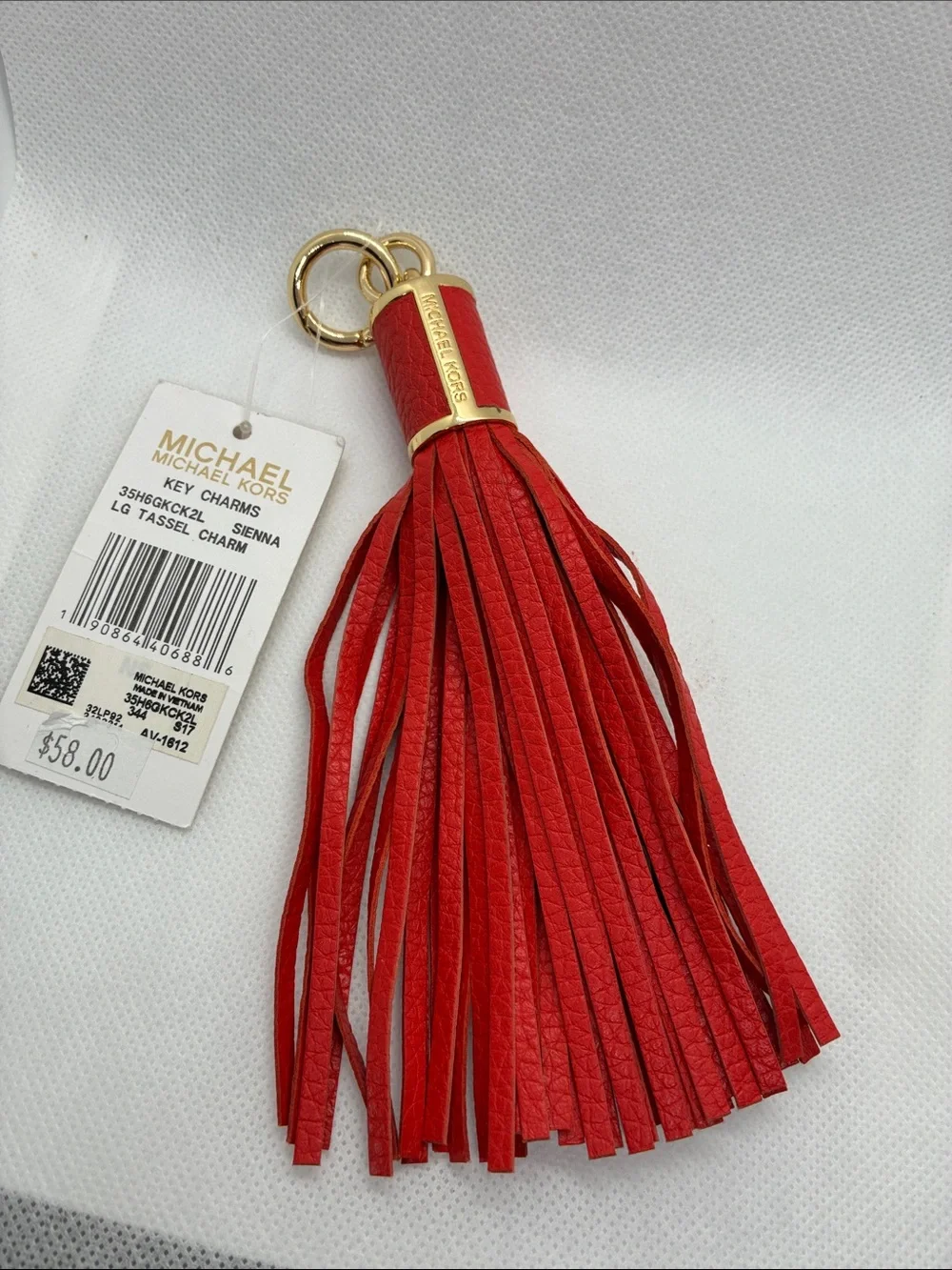 Michael Kors Red Leather Tassel Key Charm with Gold Hardware